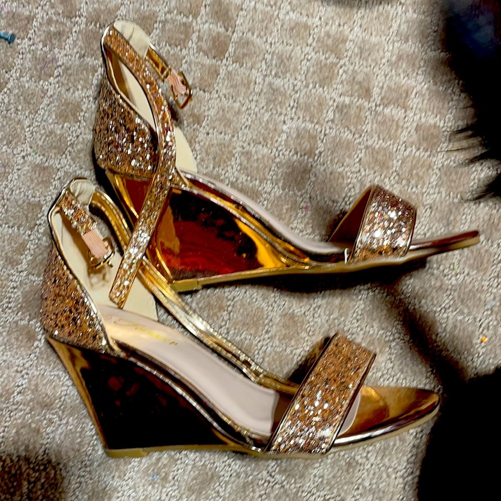 Rose Gold glitter wedges - worn once
